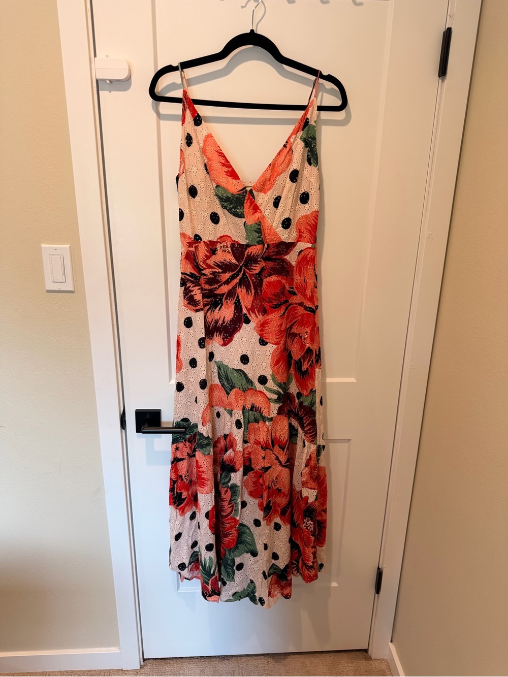 FARM Rio Coral Floral & Black Polka Dot Midi Dress - Picture 2 of 4